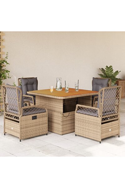 vidaxl Set mobilier de gradina cu perne, 5 piese, bej, poliratan