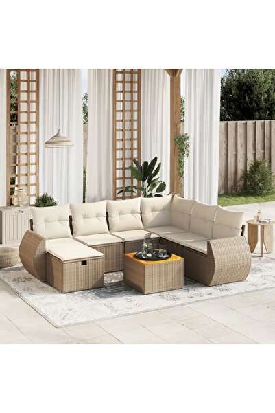 vidaxl Set canapele de gradina, 8 piese, cu perne, bej, poliratan