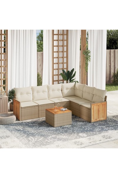 vidaxl Set canapele de gradina, 7 piese, cu perne, bej, poliratan