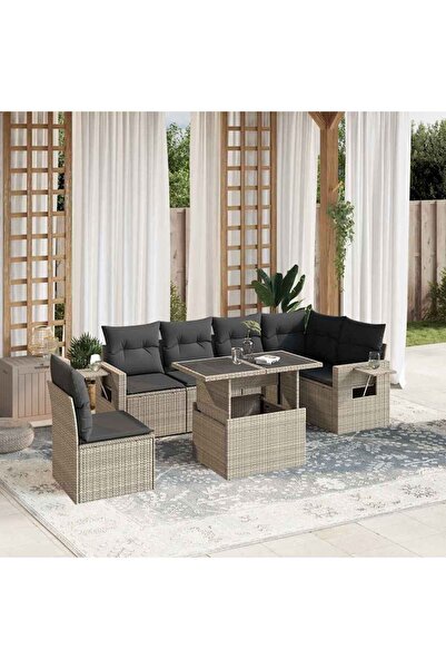 vidaxl Set canapele de gradina cu perne, 7piese gri deschis poliratan