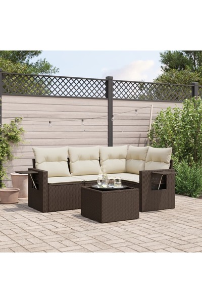 vidaxl Set canapele de gradina cu perne, 5 piese, maro, poliratan