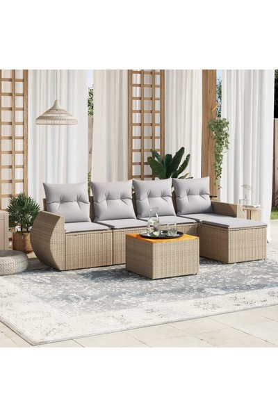 vidaxl Set canapele de gradina cu perne, 6 piese, bej, poliratan