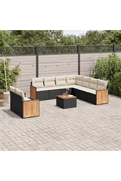 vidaxl Set canapele de gradina cu perne, 10 piese, negru, poliratan