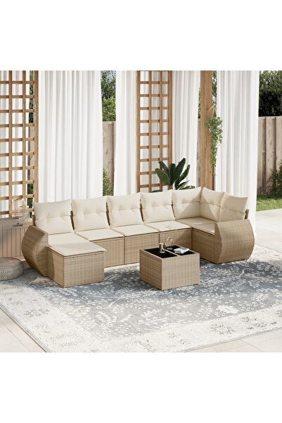 vidaxl Set canapele de gradina, 8 piese, cu perne, bej, poliratan