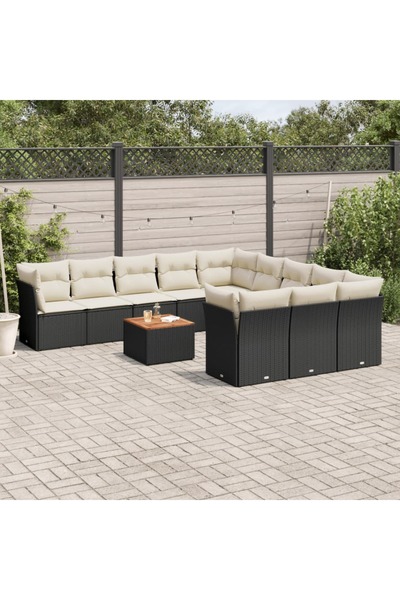 vidaxl Set canapele de gradina, 12 piese, cu perne, negru, poliratan