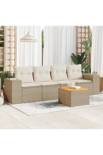 vidaxl Set canapele de gradina cu perne, 5 piese, bej, poliratan