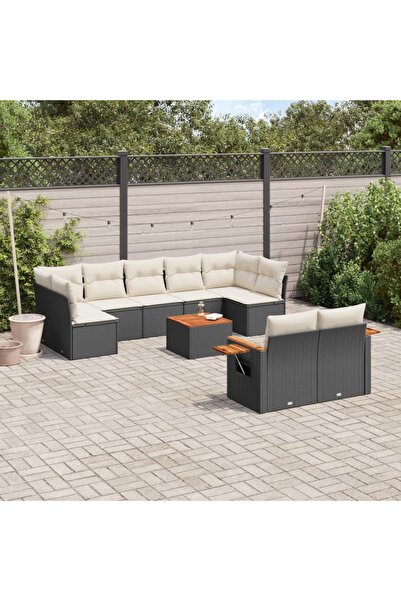 vidaxl Set canapele de gradina cu perne, 10 piese, negru, poliratan