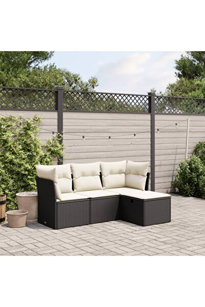 vidaxl Set mobilier de gradina cu perne, 4 piese, negru, poliratan
