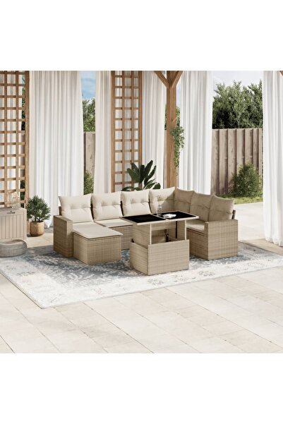 vidaxl Set canapele de gradina, 8 piese, cu perne, bej, poliratan