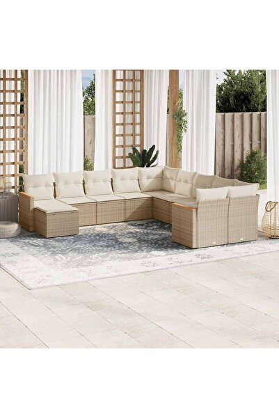vidaxl Set canapele de gradina cu perne, 11 piese, bej, poliratan