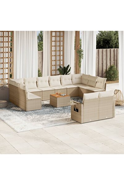 vidaxl Set canapele de gradina, 13 piese, cu perne, bej, poliratan