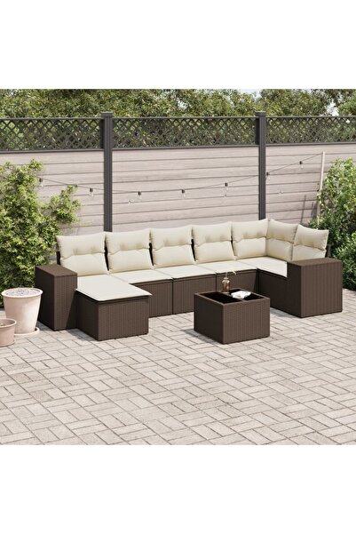 vidaxl Set canapele de gradina cu perne, 8 piese, maro, poliratan