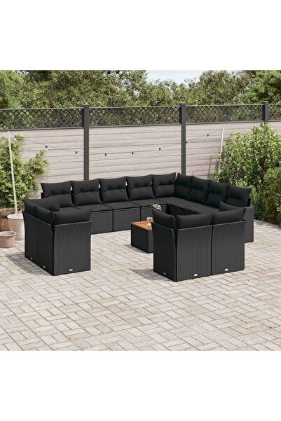 vidaxl Set mobilier de gradina cu perne, 13 piese, negru, poliratan