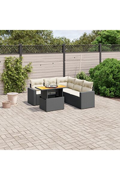 vidaxl Set mobilier de gradina cu perne, 6 piese, negru, poliratan