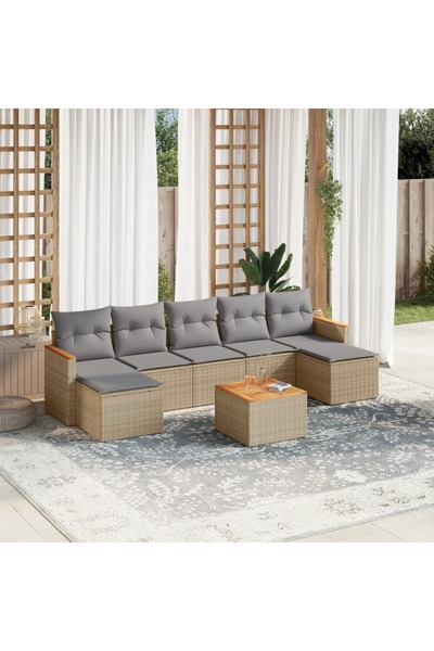 vidaxl Set canapele de gradina, 8 piese, cu perne, bej, poliratan