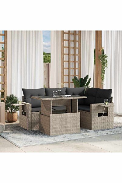vidaxl Set canapele de gradina cu perne, 5 piese gri deschis poliratan