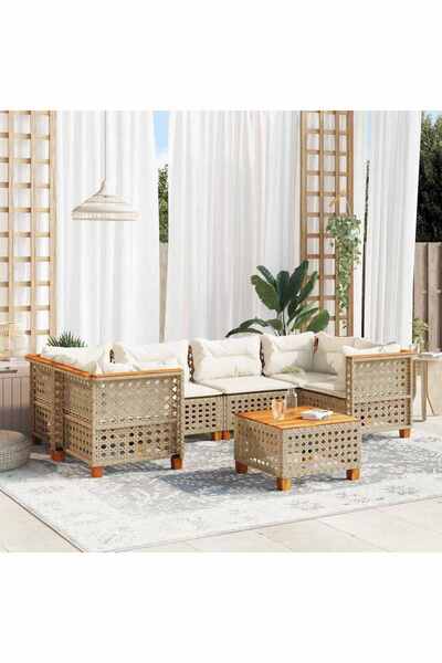 vidaxl Set canapele de gradina, 7 piese, cu perne, bej, poliratan
