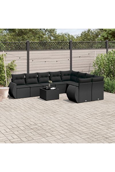 vidaxl Set canapele de gradina cu perne, 10 piese, negru, poliratan