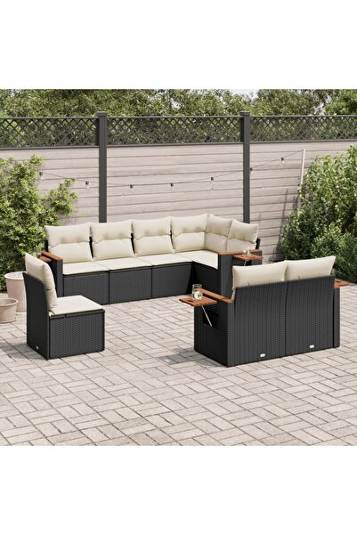 vidaxl Set mobilier de gradina cu perne, 8 piese, negru, poliratan