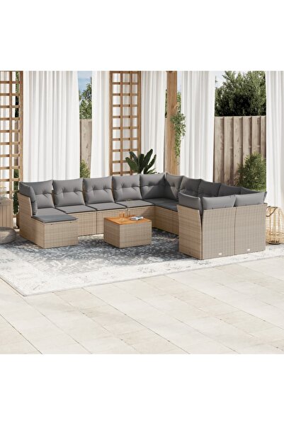 vidaxl Set canapele de gradina cu perne, 12 piese, bej, poliratan