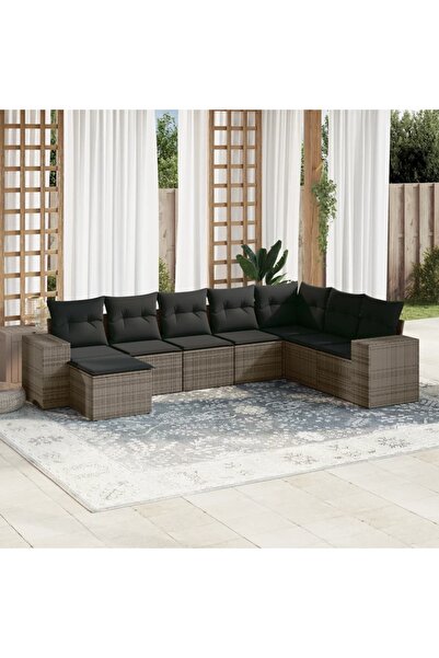 vidaxl Set canapele de gradina cu perne, 8 piese, gri, poliratan