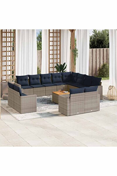 vidaxl Set mobilier de gradina cu perne, 13 piese, gri, poliratan