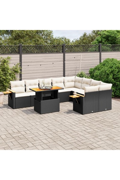 vidaxl Set canapele de gradina cu perne, 10 piese, negru, poliratan