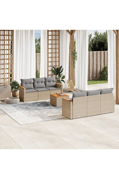 vidaxl Set canapele de gradina, 7 piese, cu perne, bej, poliratan