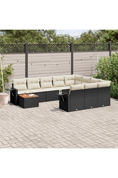 vidaxl Set canapele de gradina cu perne, 11 piese, negru, poliratan