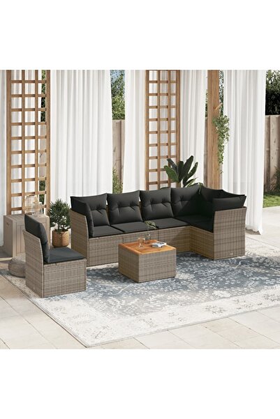 vidaxl Set canapele de gradina, 7 piese, cu perne, gri, poliratan