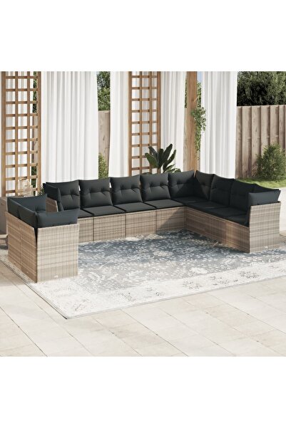 vidaxl Set canapele de gradina cu perne 10 piese gri deschis poliratan