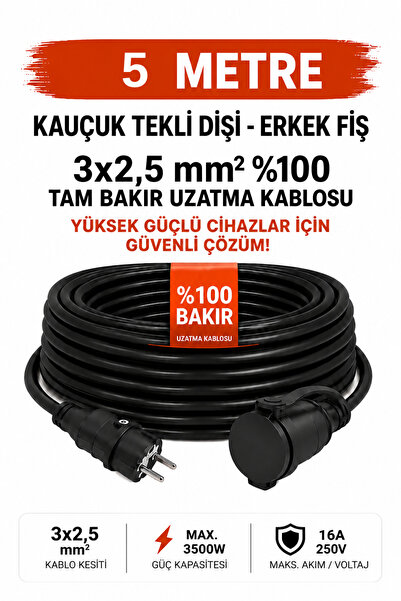 r Rosso Levanto Uzatma Kablosu 2-50 metre - 3x2,5 mm %100 Bakır | Topraklı Te...
