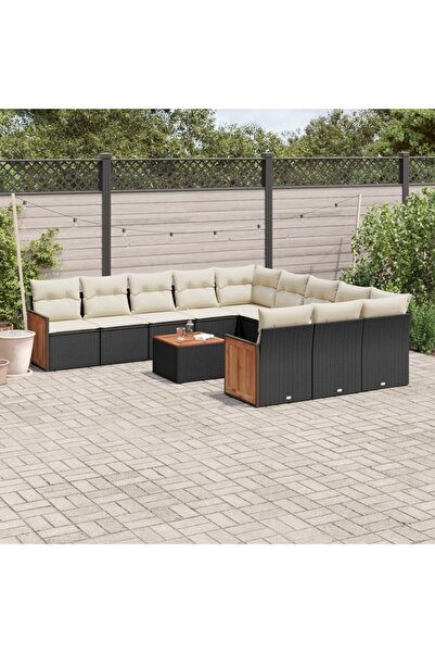vidaxl Set canapele de gradina, 12 piese, cu perne, negru, poliratan