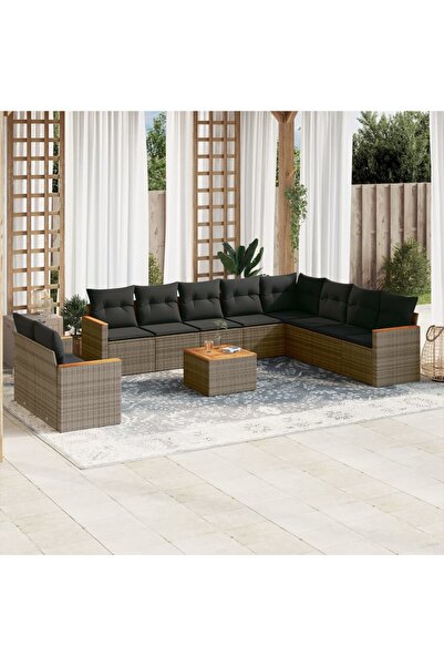 vidaxl Set canapele de gradina cu perne, 11 piese, gri, poliratan