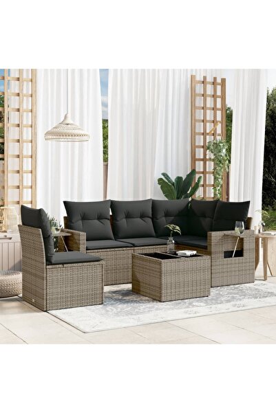 vidaxl Set mobilier gradina cu perne, 6 piese, gri, poliratan