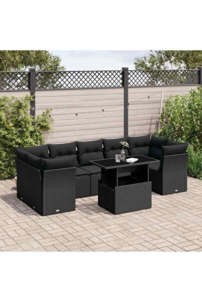 vidaxl Set mobilier de gradina cu perne, 8 piese, negru, poliratan