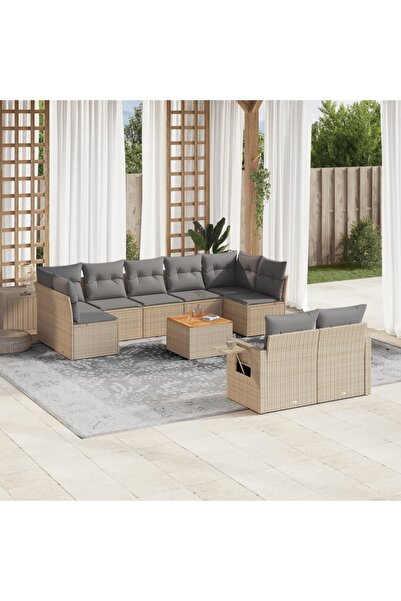 vidaxl Set canapele de gradina, 10 piese, cu perne, bej, poliratan