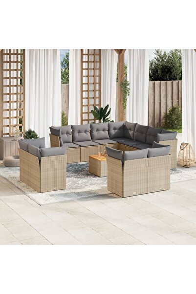 vidaxl Set canapele de gradina cu perne, 12 piese, bej, poliratan