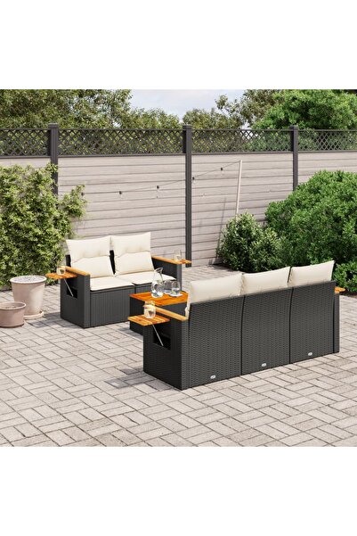 vidaxl Set mobilier de gradina cu perne, 6 piese, negru, poliratan