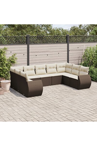 vidaxl Set canapele de gradina cu perne, 9 piese, maro, poliratan