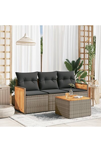 vidaxl Set canapea de gradina cu perne, 4 piese, gri, poliratan