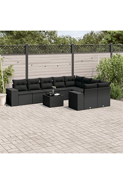 vidaxl Set canapele de gradina cu perne, 10 piese, negru, poliratan