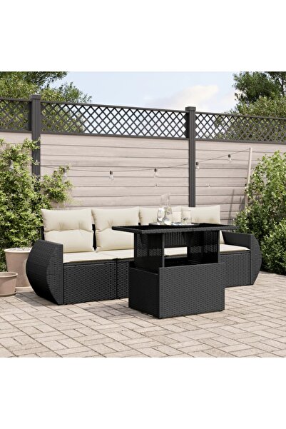 vidaxl Set mobilier de gradina cu perne, 5 piese, negru, poliratan