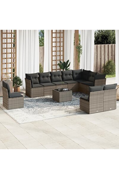 vidaxl Set canapele de gradina cu perne, 11 piese, gri, poliratan