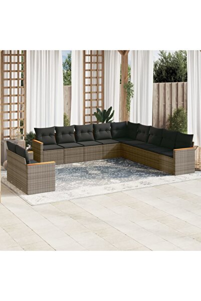 vidaxl Set canapele de gradina cu perne, 11 piese, gri, poliratan