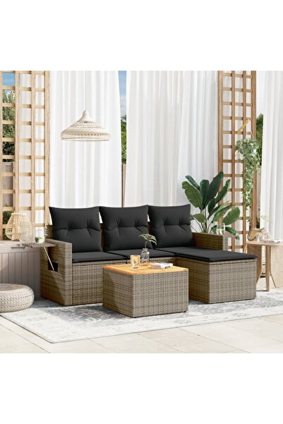 vidaxl Set canapea de gradina cu perne, 5 piese, gri, poliratan