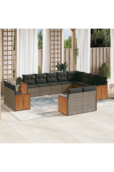 vidaxl Set canapea de gradina cu perne, 12 piese, gri, poliratan