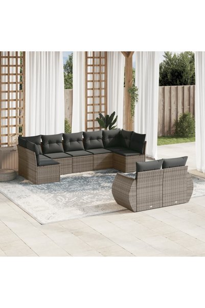 vidaxl Set canapele de gradina, 9 piese, cu perne, gri, poliratan