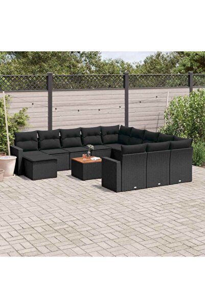 vidaxl Set mobilier de gradina cu perne, 13 piese, negru, poliratan
