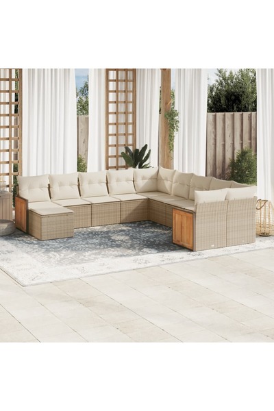 vidaxl Set canapele de gradina cu perne, 11 piese, bej, poliratan
